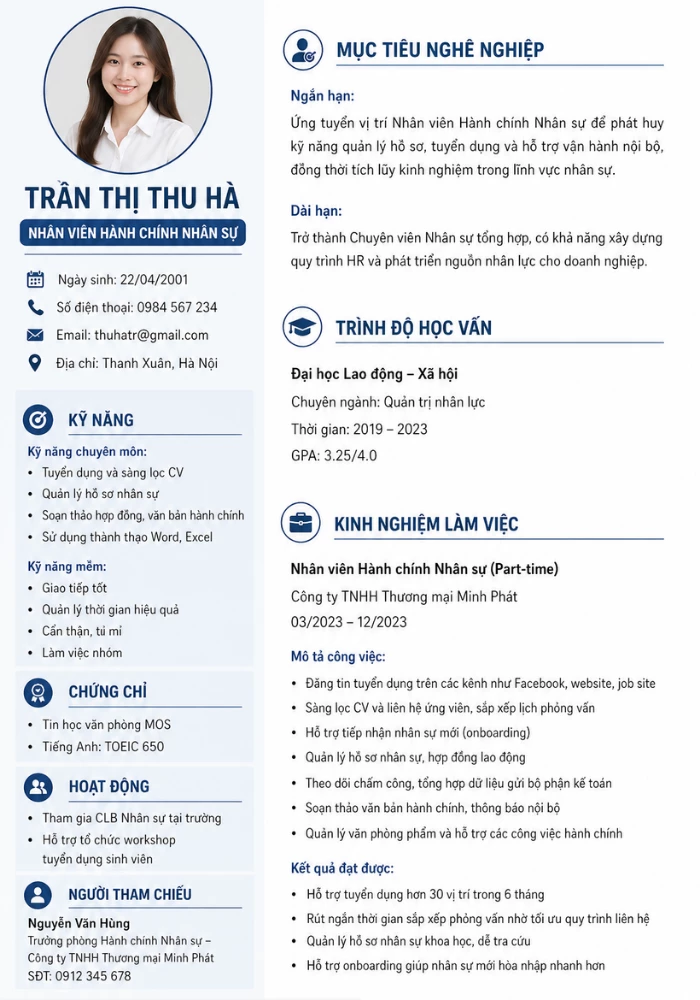 Mẫu CV ATS ngành Nhân sự
