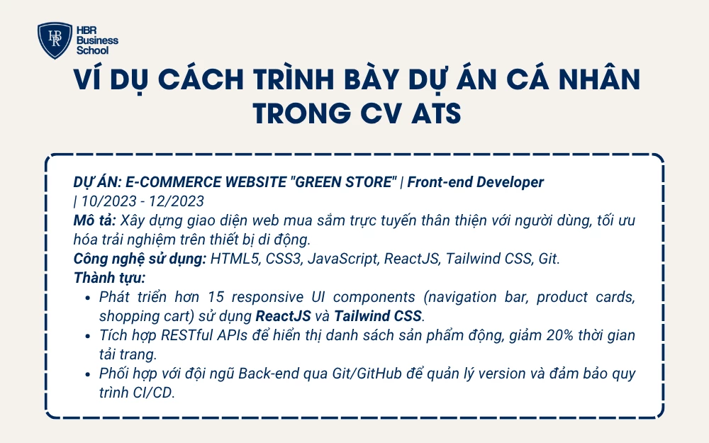 Ví dụ cách trình bày dự án cá nhân trong CV