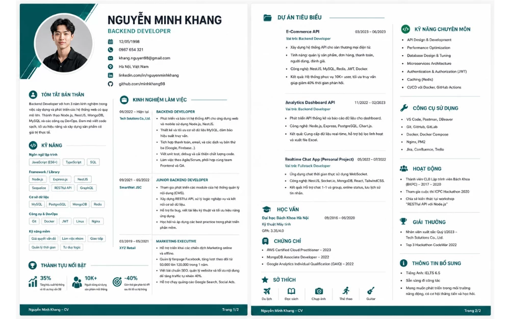 Mẫu CV 2 trang ngành IT/Lập trình viên