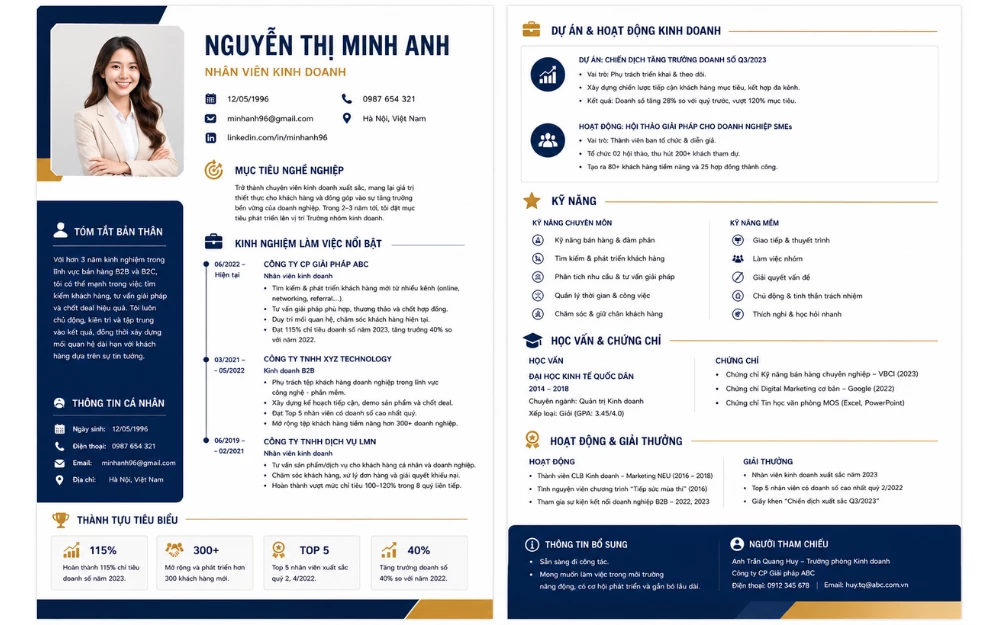 Mẫu CV 2 trang ngành Sales / Kinh doanh