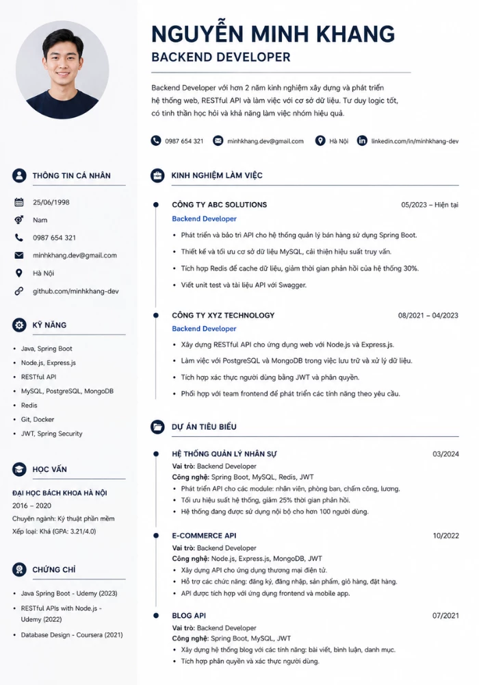Mẫu CV Backend Developer
