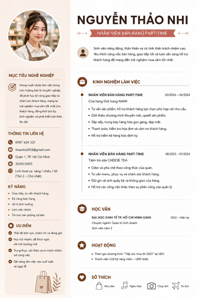 Mẫu CV bán hàng part-time