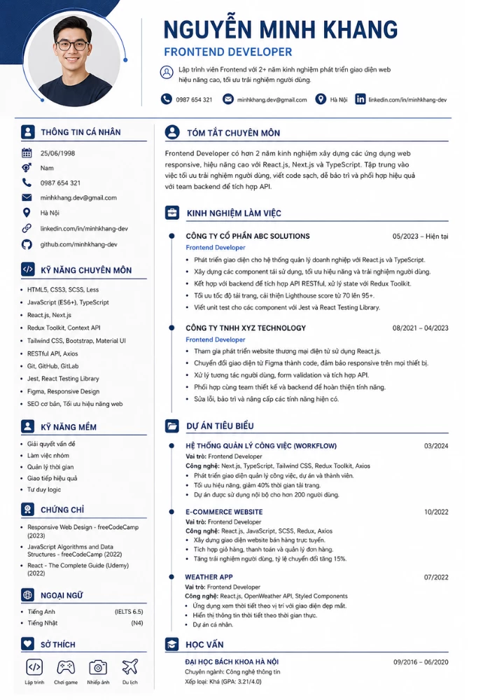 Mẫu CV Frontend Developer