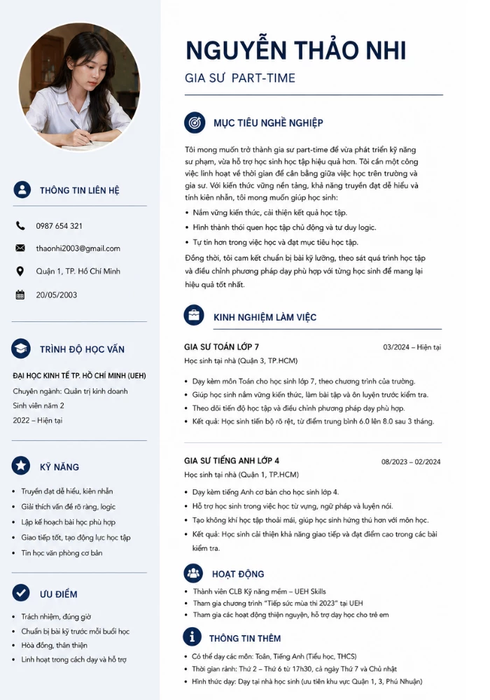 Mẫu CV gia sư