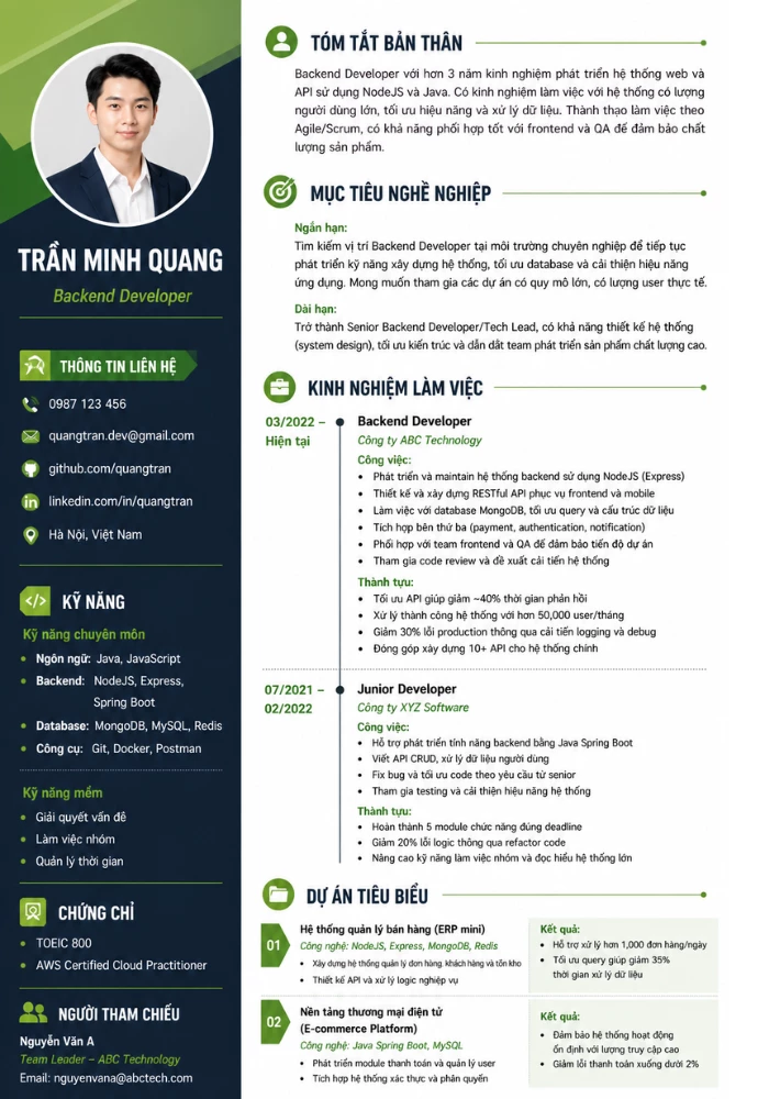 Mẫu CV lập trình viên có kinh nghiệm (Junior / Senior)