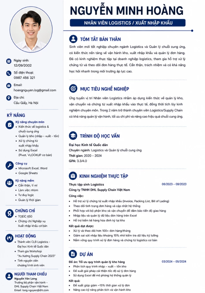 Mẫu CV logistics cho sinh viên mới ra trường