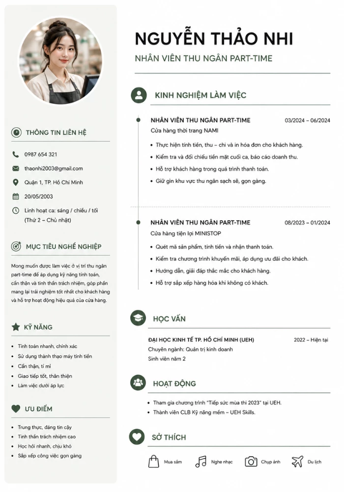 Mẫu CV thu ngân