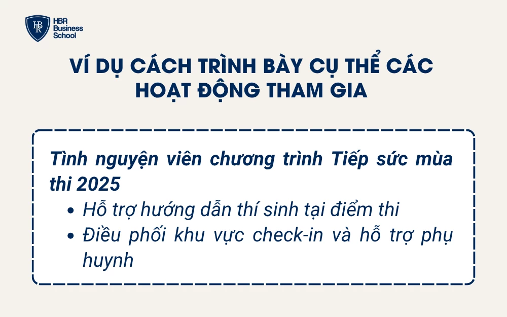 Ví dụ cách trình bày hoạt động ngoại khóa