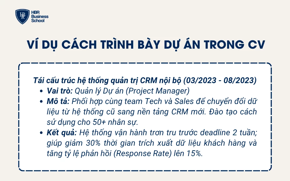Ví dụ cách trình bày Dự án trong CV