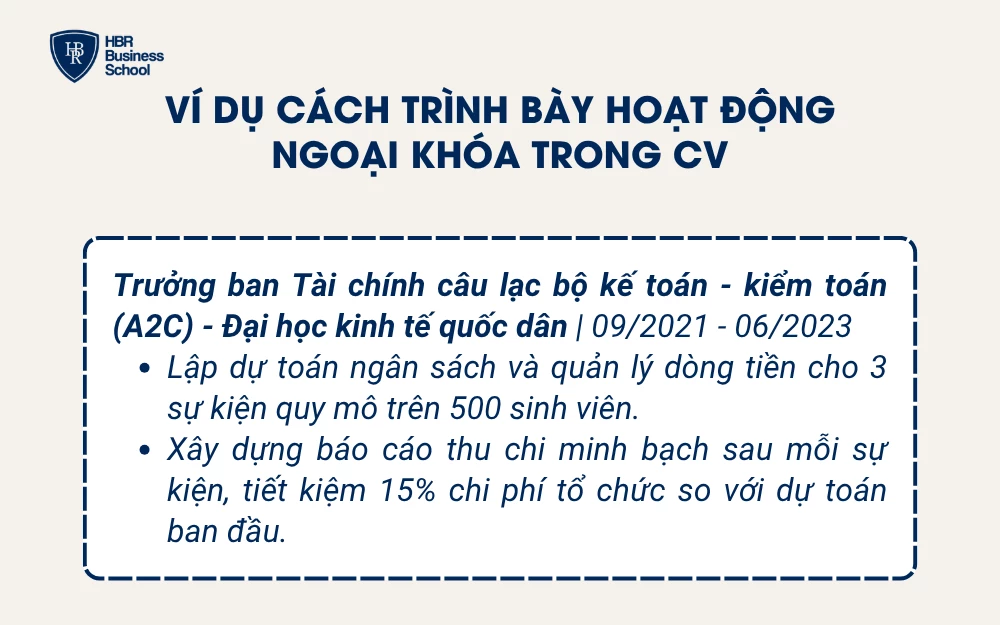 Ví dụ cách trình bày hoạt động ngoại khóa trong CV