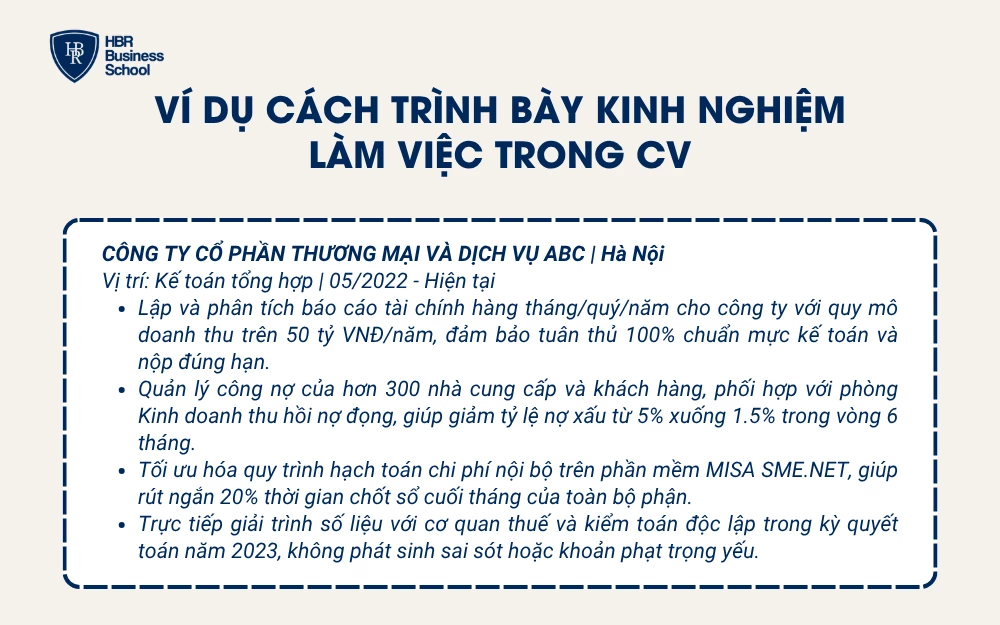 Ví dụ cách trình bày kinh nghiệm làm việc trong CV