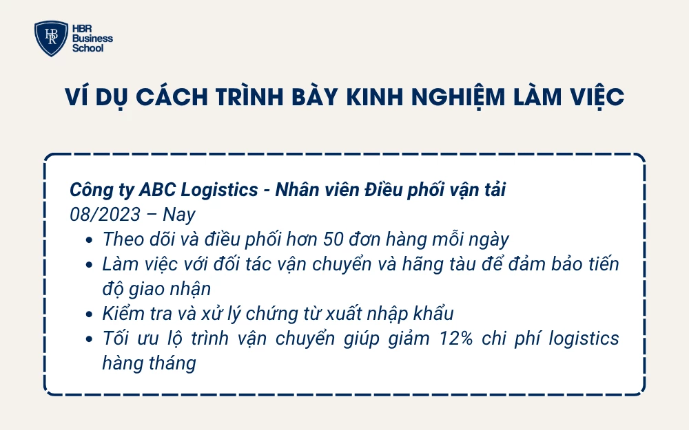 Ví dụ cách trình bày kinh nghiệm làm việc