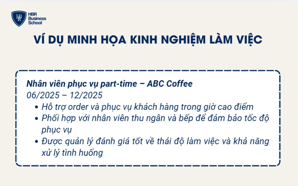 Ví dụ cách viết kinh nghiệm làm việc