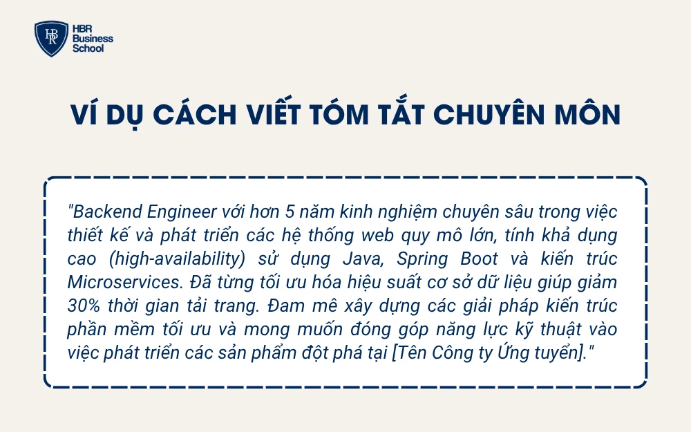 Ví dụ cách viết Tóm tắt chuyên môn