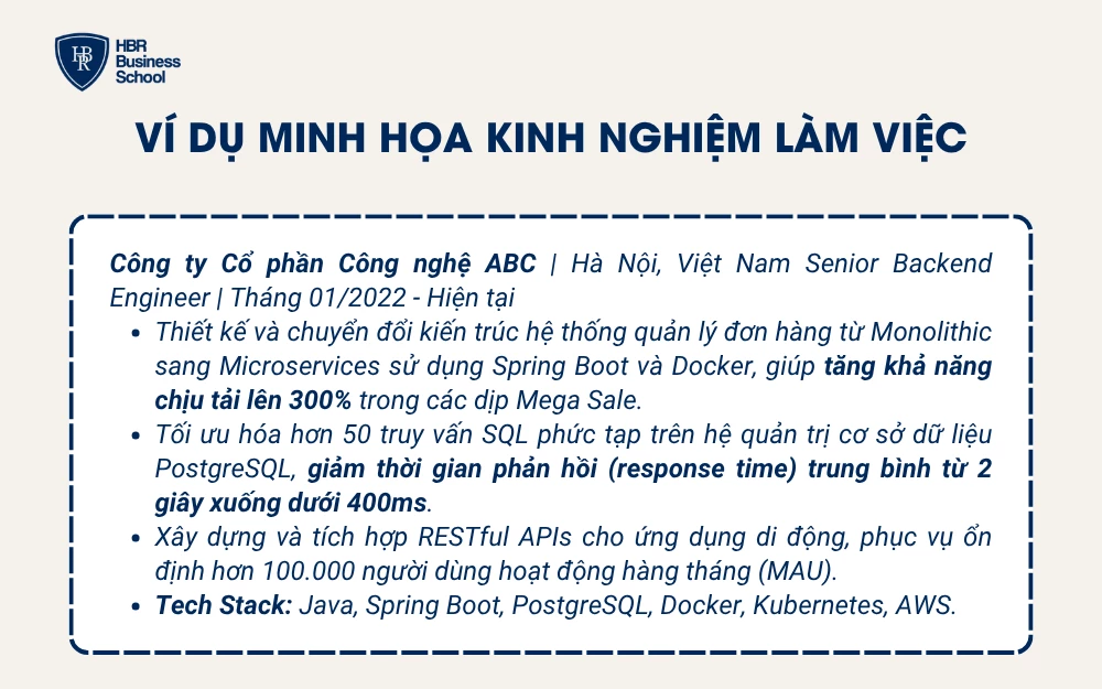 Ví dụ minh họa kinh nghiệm làm việc