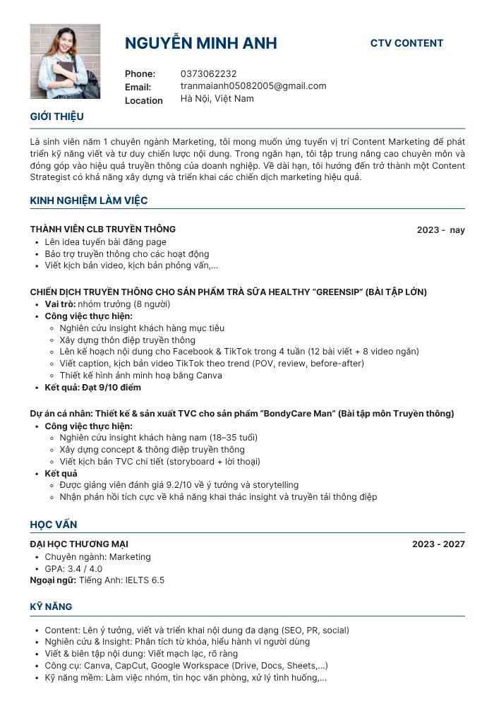 CV cộng tác viên content và marketing online