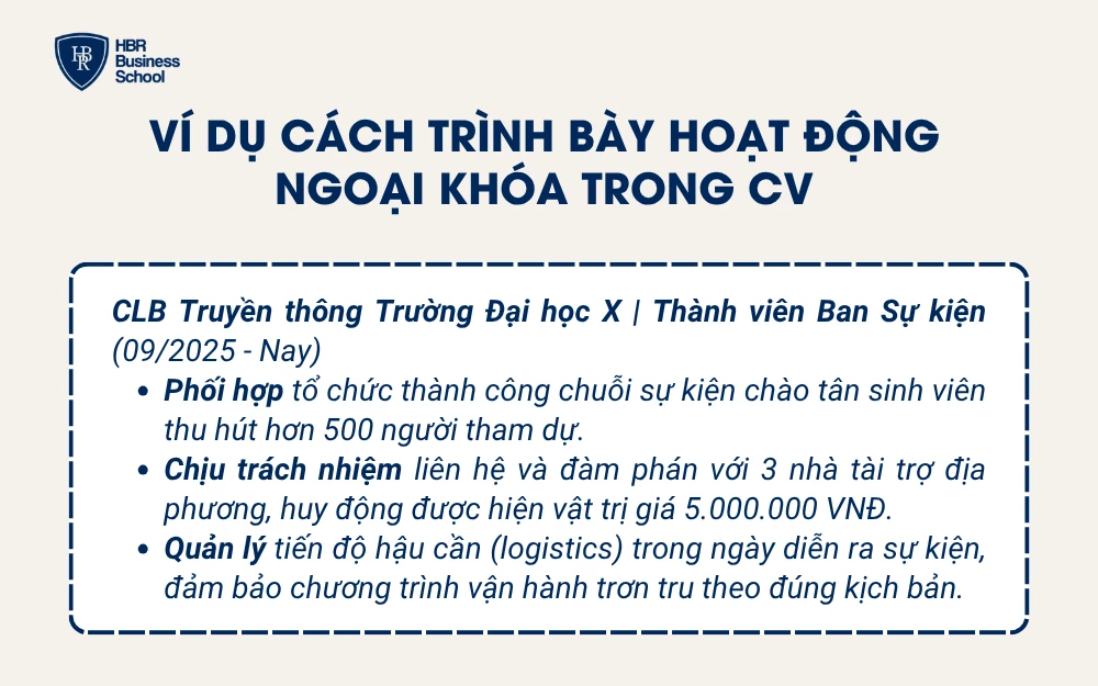 Ví dụ cách trình bày hoạt động ngoại khóa trong CV
