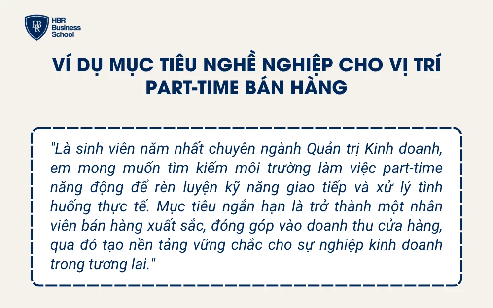 Ví dụ mục tiêu nghề nghiệp cho vị trí Part-time Bán hàng