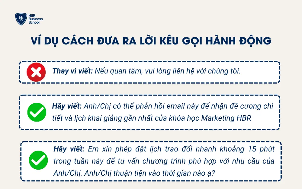 Ví dụ cách đưa ra lời kêu gọi hành động