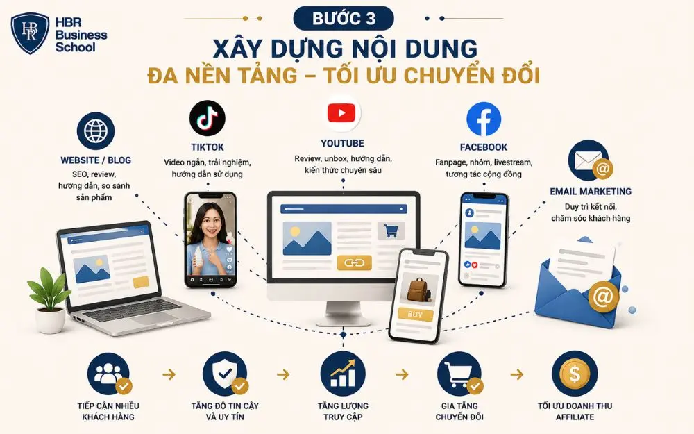 Xây dựng nội dung đa nền tảng giúp mở rộng tiếp cận và tăng chuyển đổi Affiliate.