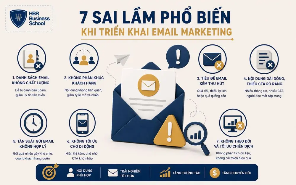 7 sai lầm Email Marketing phổ biến khiến giảm mở email và tỷ lệ chuyển đổi.