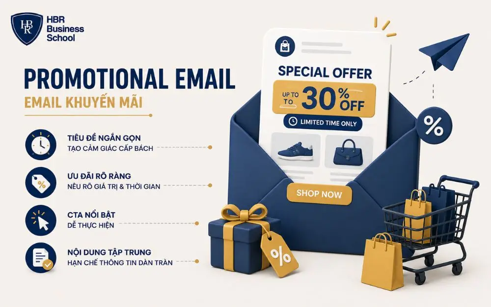 Email khuyến mãi tạo cấp bách, tăng chuyển đổi với CTA rõ ràng và ưu đãi hấp dẫn
