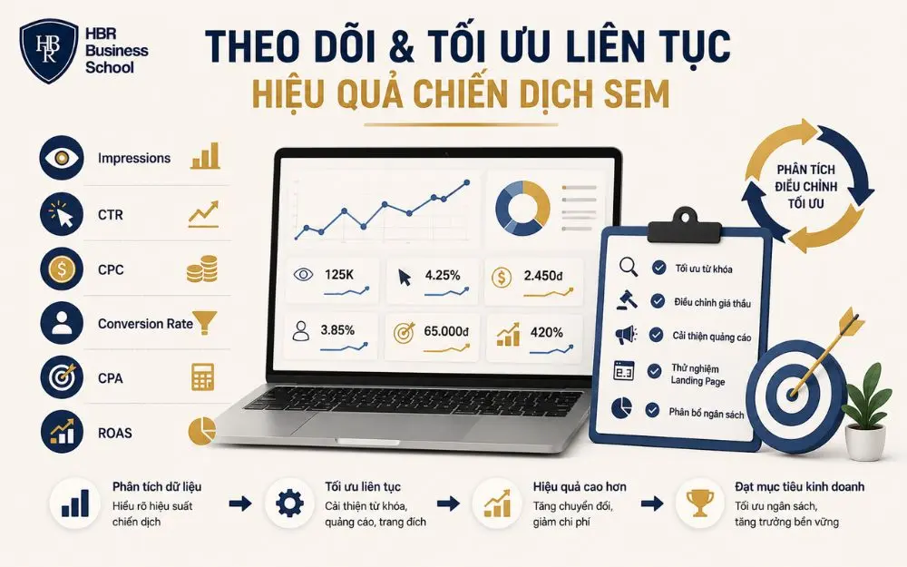 Theo dõi và tối ưu SEM liên tục giúp tăng chuyển đổi, giảm chi phí quảng cáo