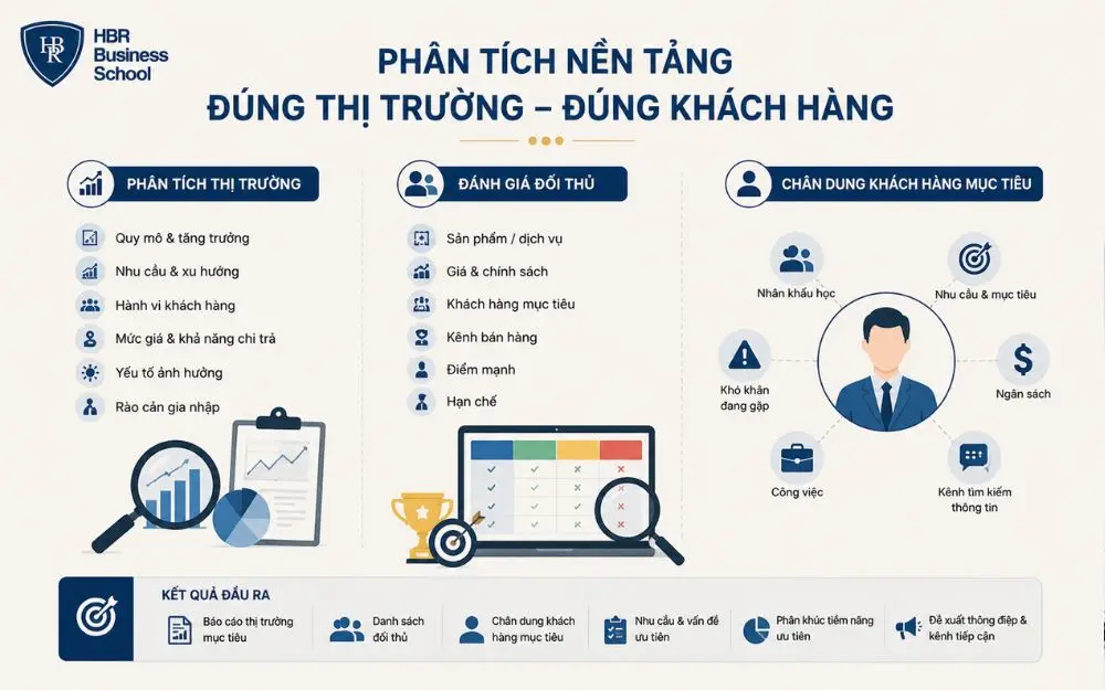 Phân tích thị trường, đối thủ và khách hàng giúp lập kế hoạch chính xác.