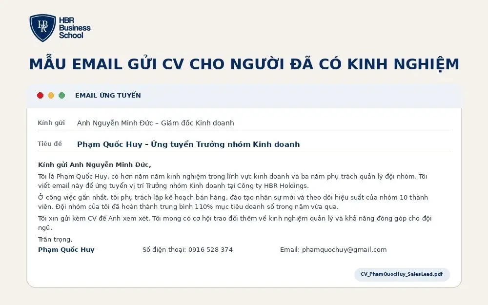 Mẫu email gửi CV cho người đã có kinh nghiệm