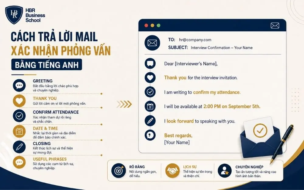 Cách trả lời mail xác nhận phỏng vấn bằng tiếng Anh